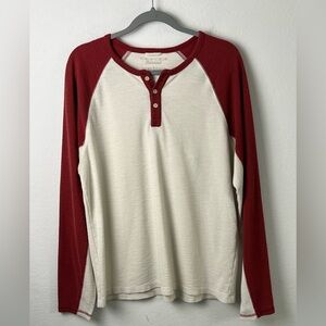 Lucky Brand Venice Burnout Henley Waffle Rust & Beige Baseball Top